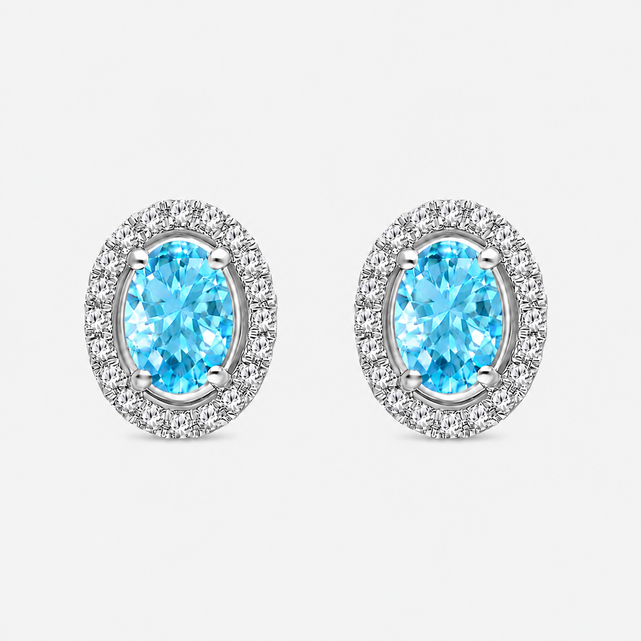 Diamond Halo Aquamarine Studs KALLATI
