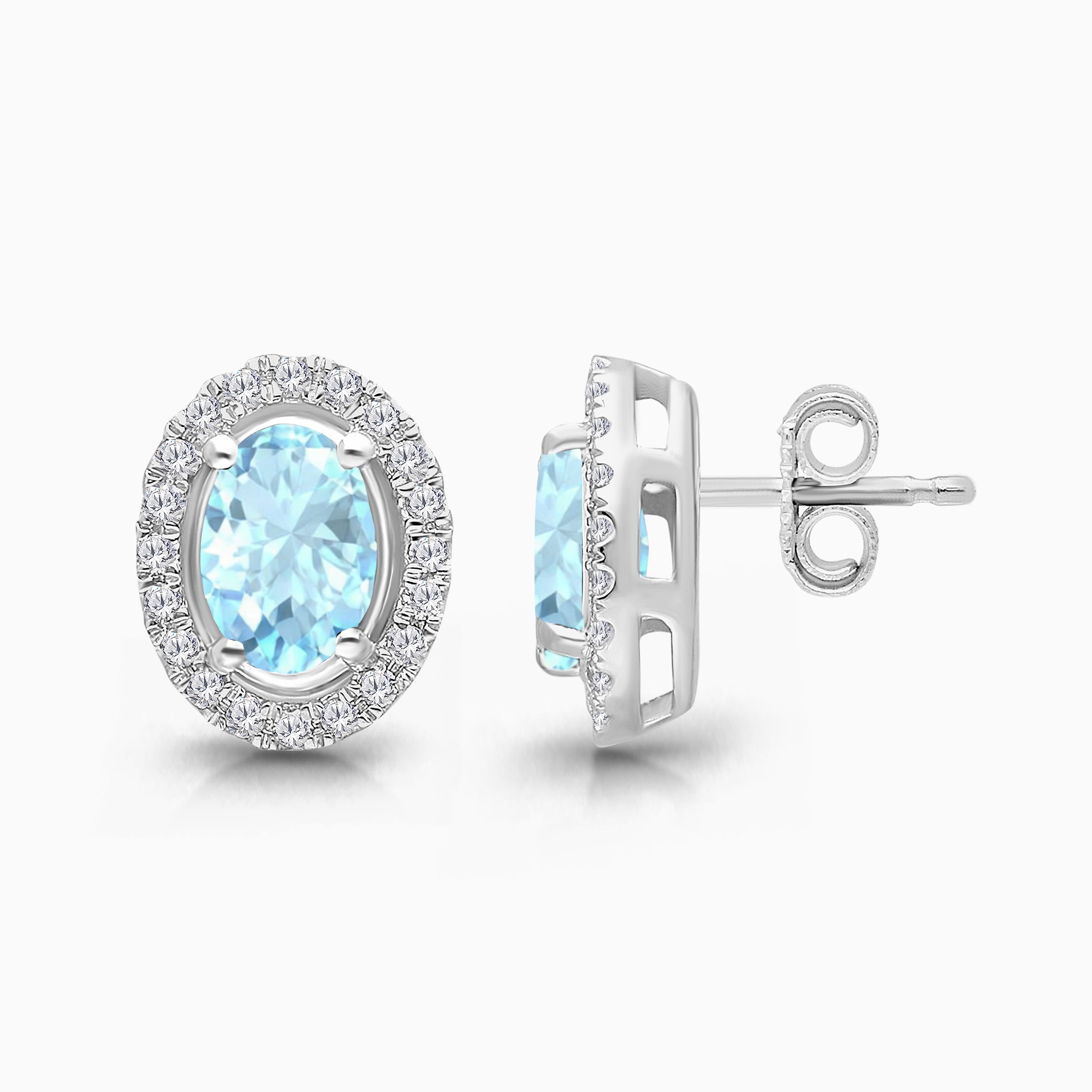 Diamond Halo Aquamarine Studs