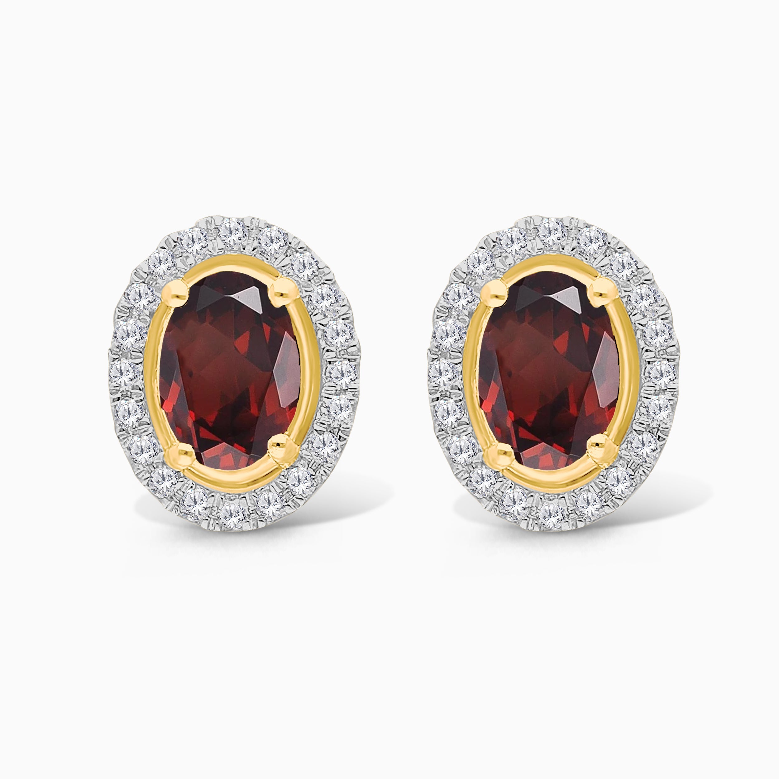 Garnet Diamond Halo Studs Garnet
