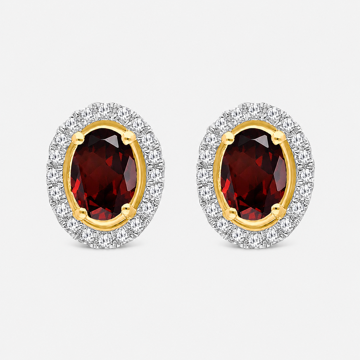 Garnet Diamond Halo Studs Garnet