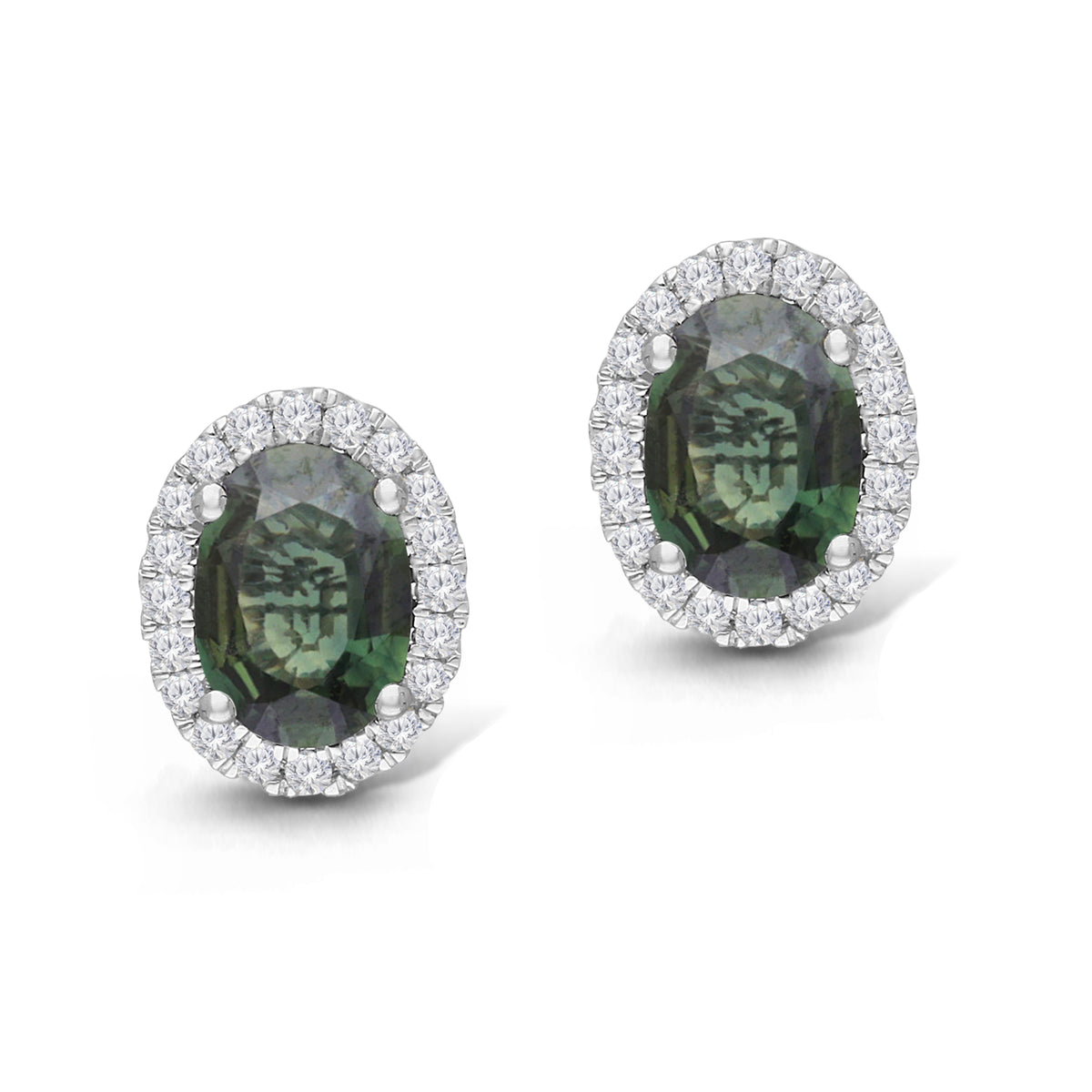 Green Sapphire Halo Studs
