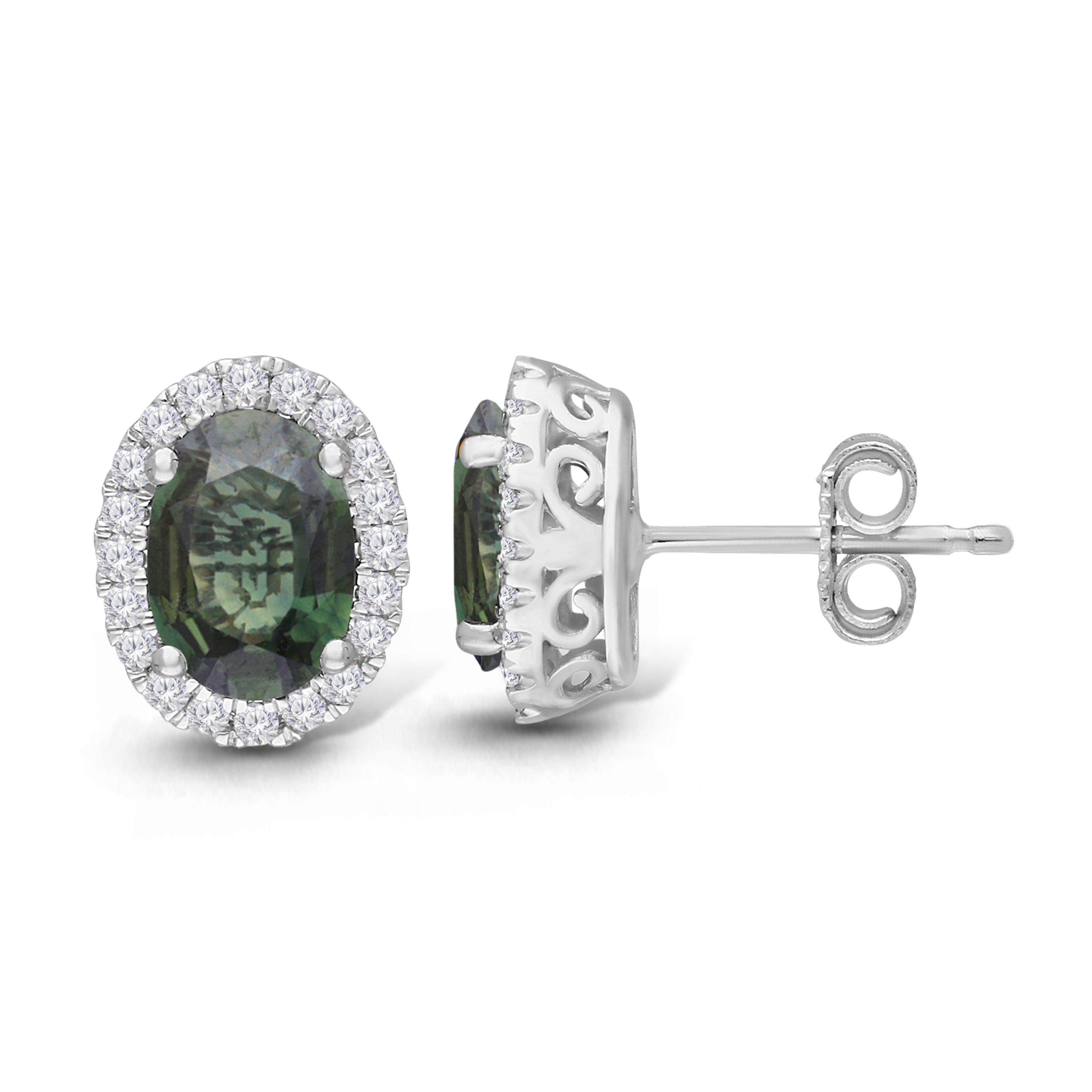 Green Sapphire Halo Studs