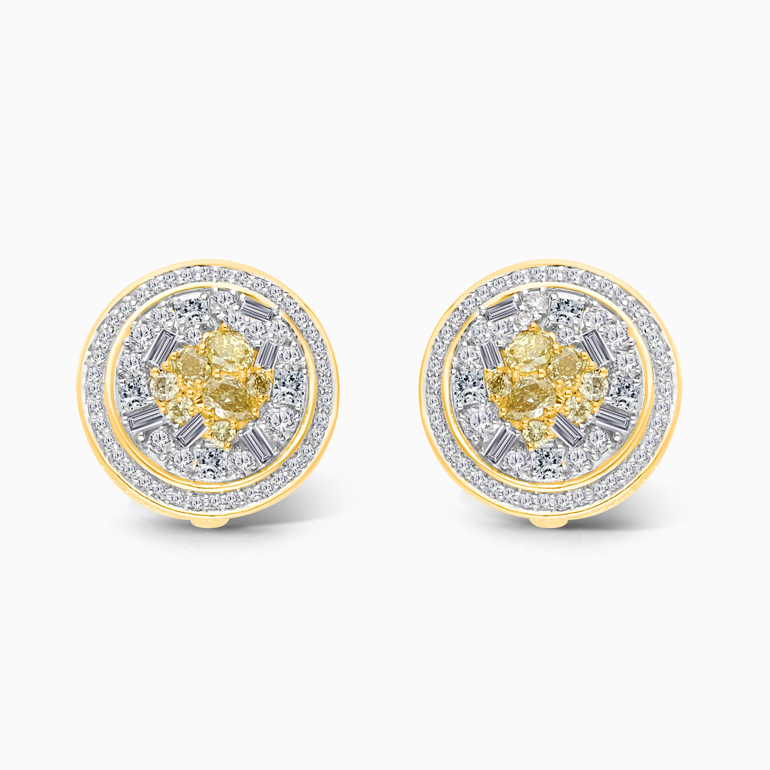 2.25 TCW Yellow & White Diamond Cluster Earrings