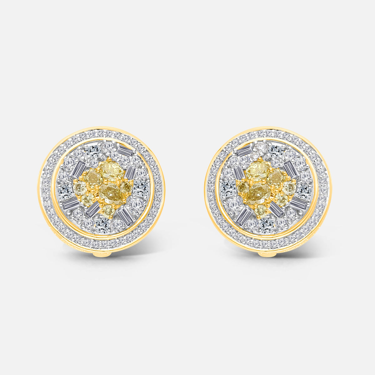 2.25 TCW Yellow & White Diamond Cluster Earrings Yellow Diamond