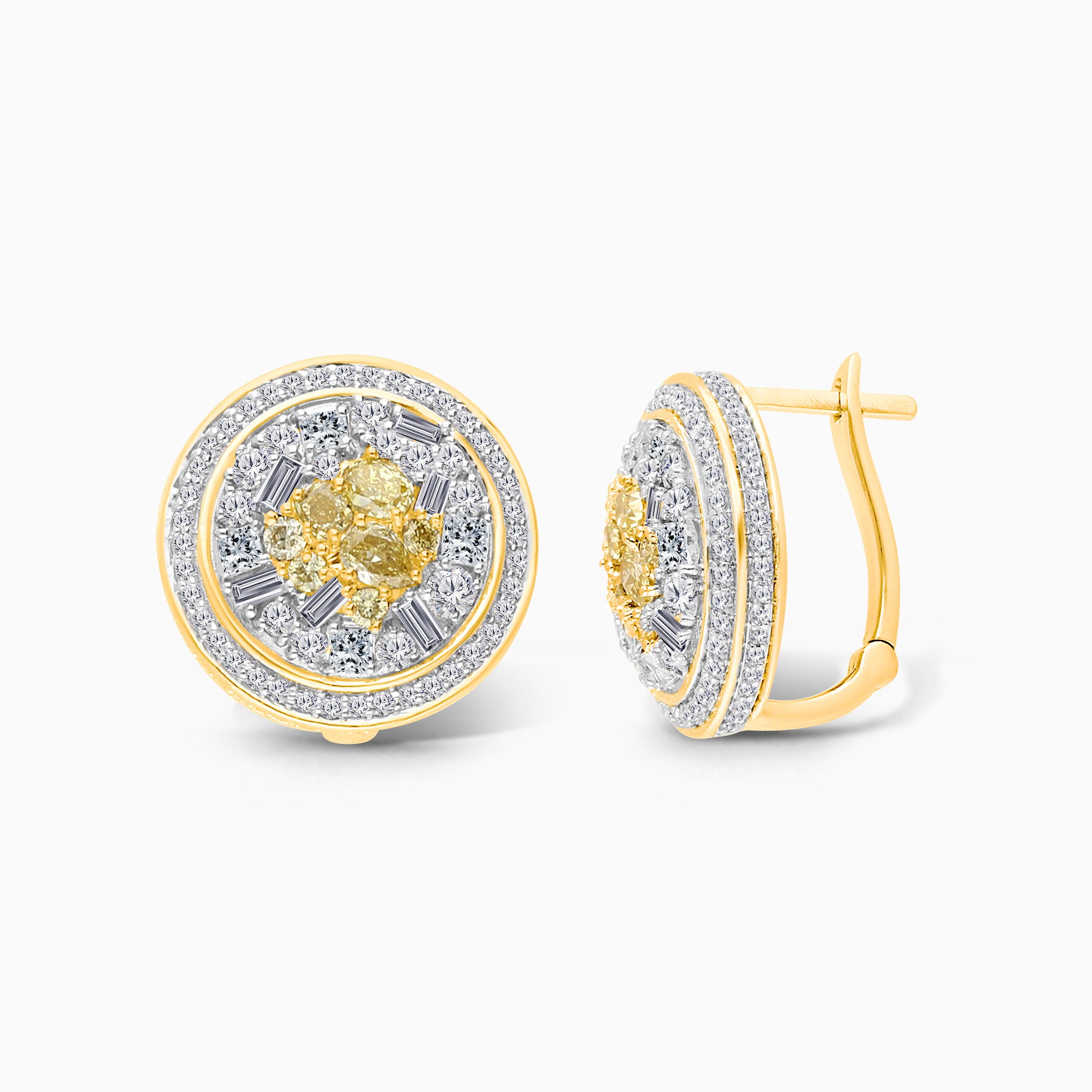 2.25 TCW Yellow & White Diamond Cluster Earrings