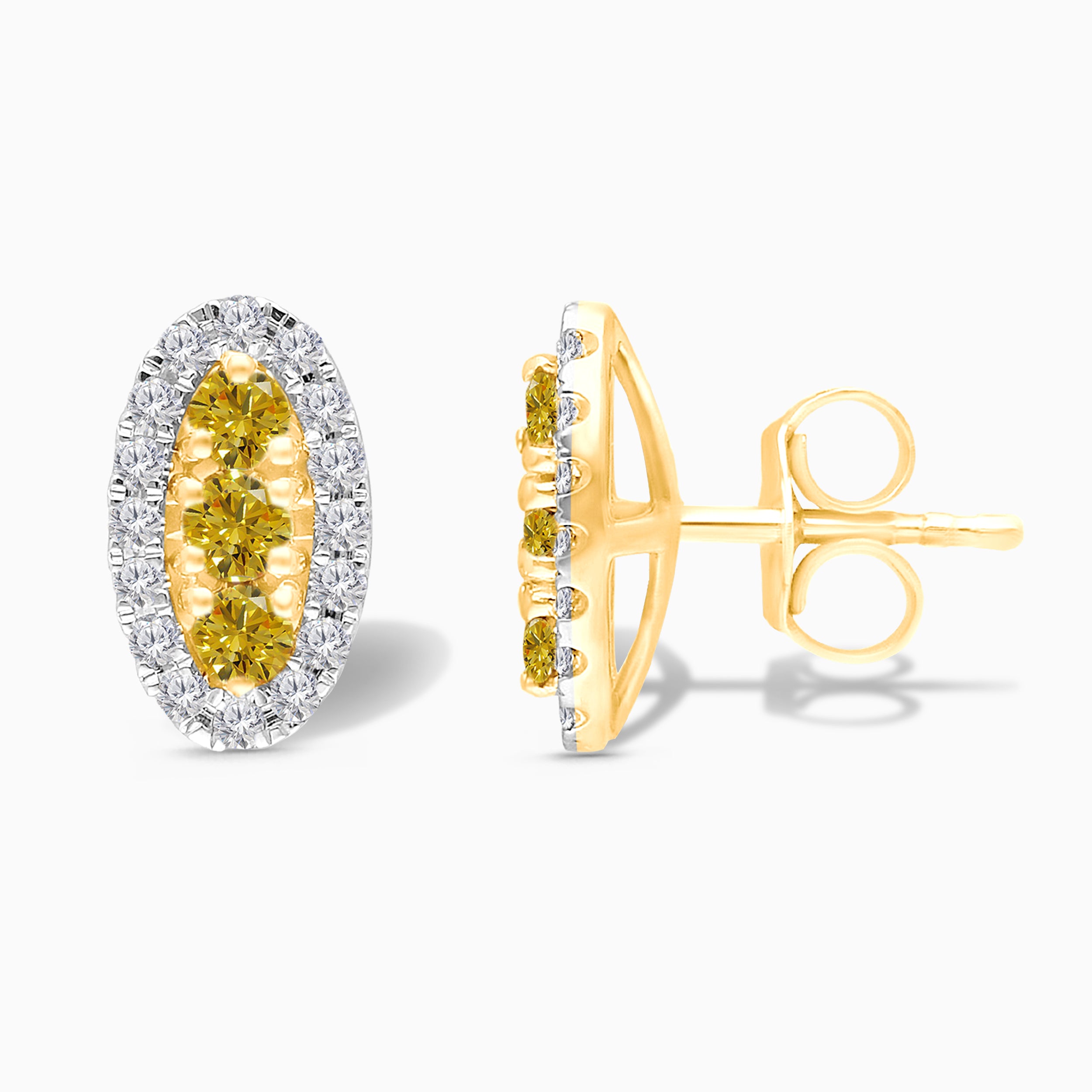 Trio Yellow Diamond Halo Studs