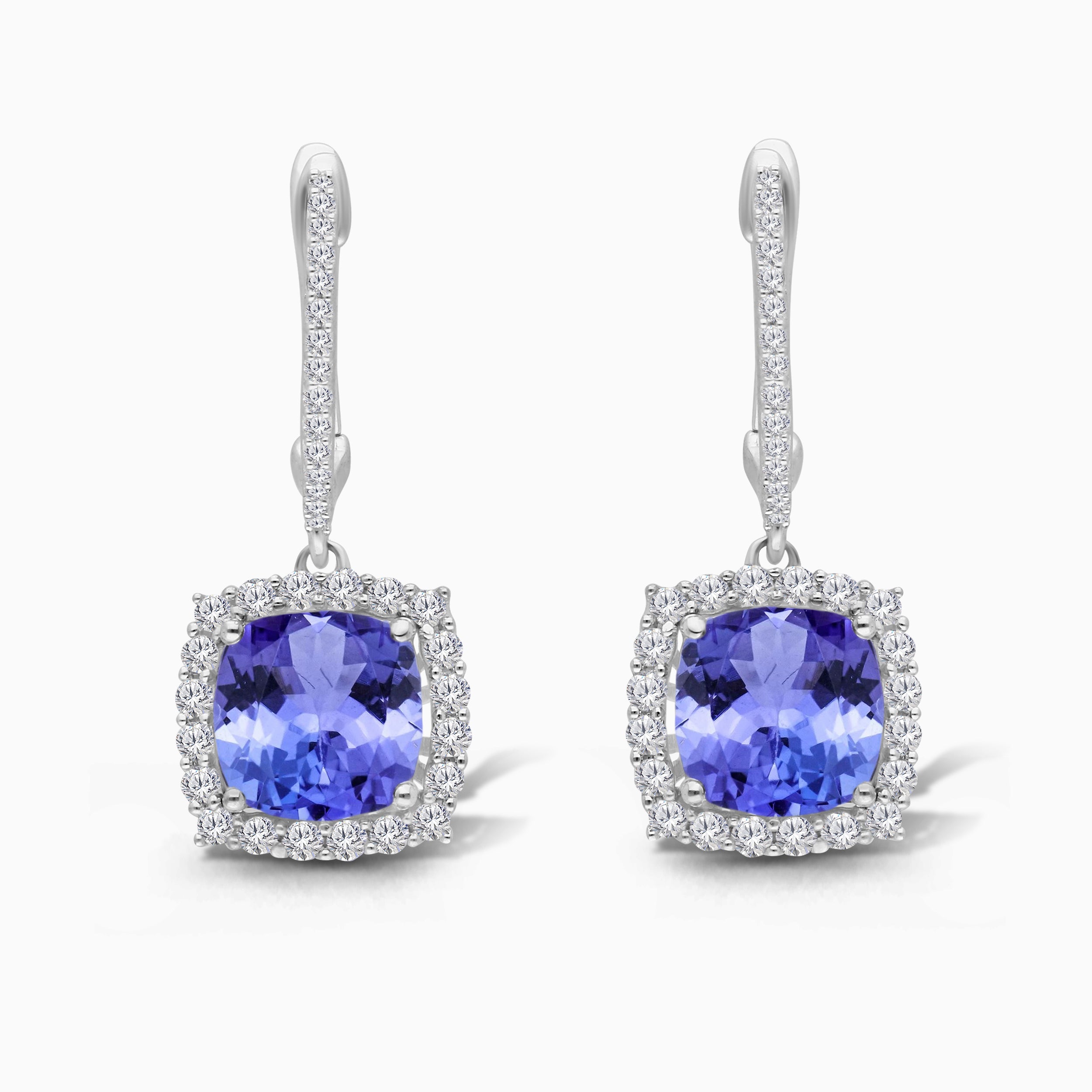 Royal Cushion Tanzanite & Diamond Huggies