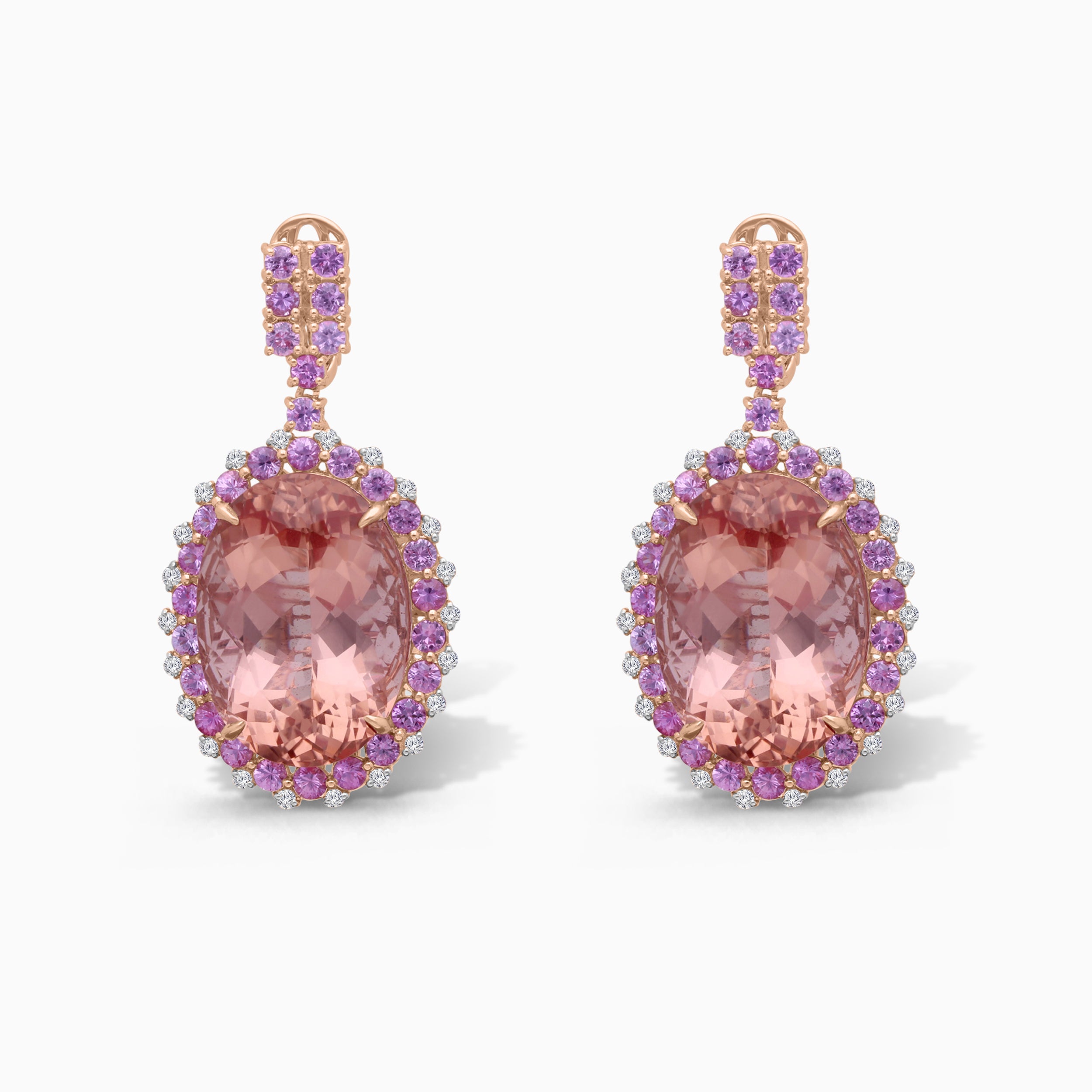 Pink Sapphire Halo Morganite Earrings