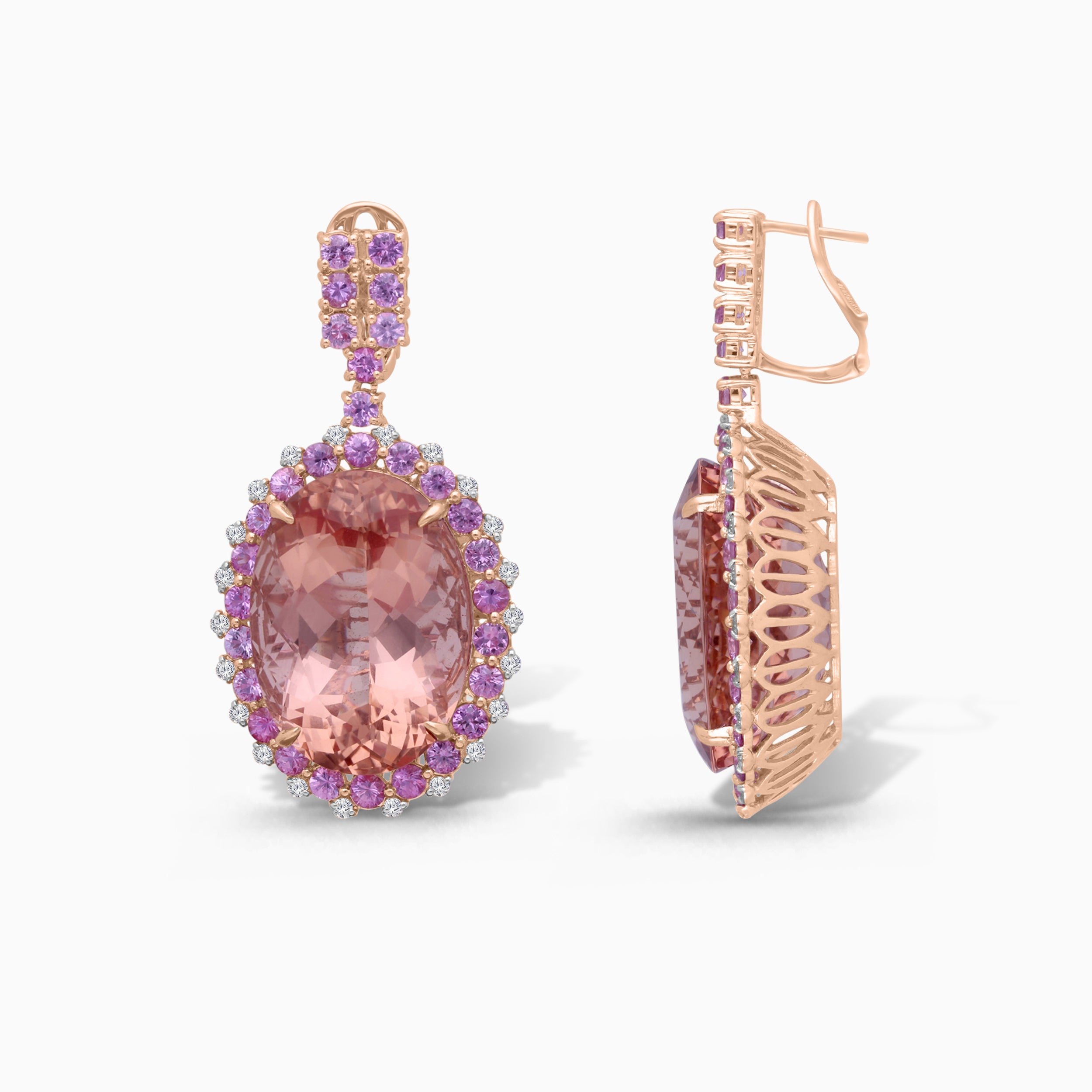 Pink Sapphire Halo Morganite Earrings