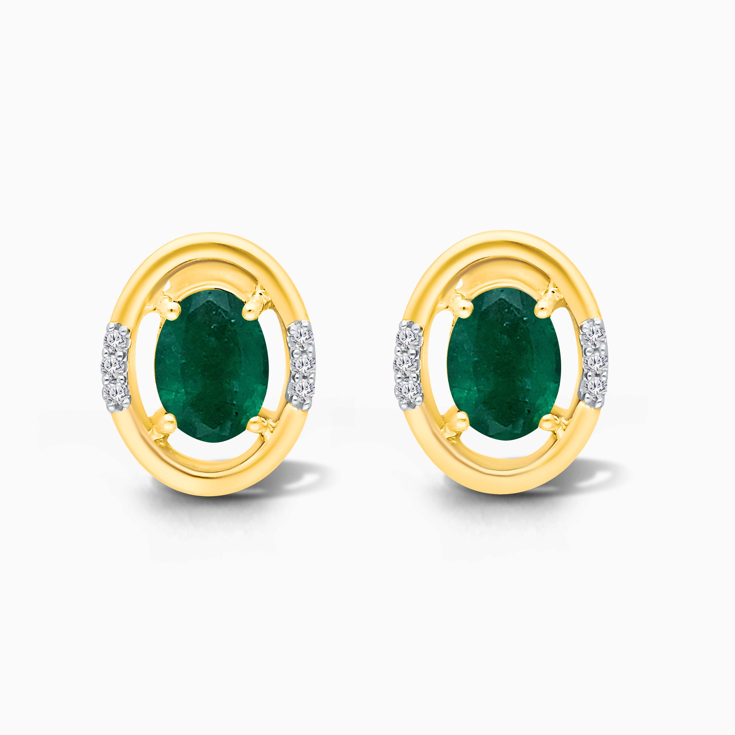 Oval Portrait Emerald and Diamond Studs