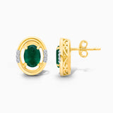 Oval Portrait Emerald and Diamond Studs