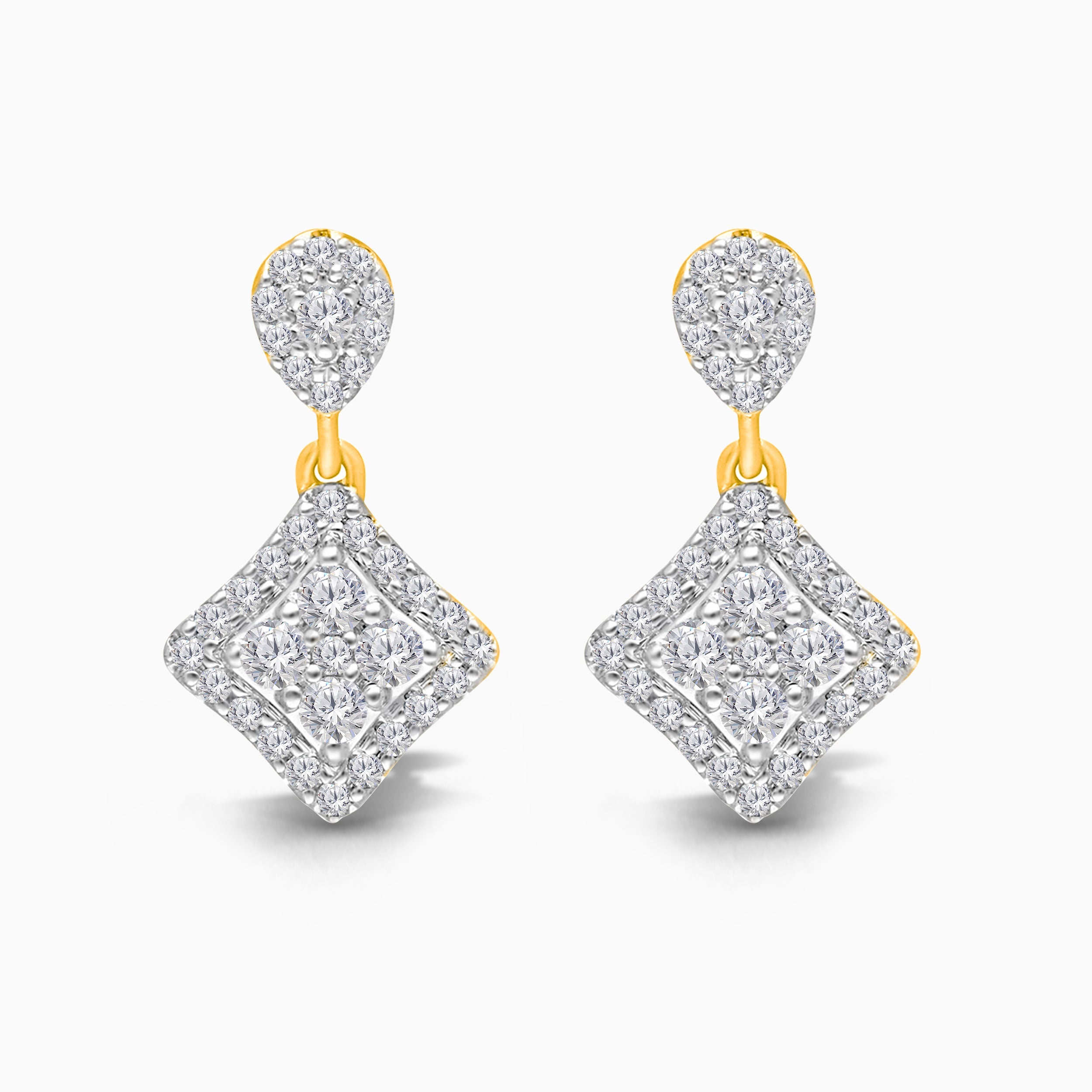 Pave Diamond Princess Mosaic Drop Earrings