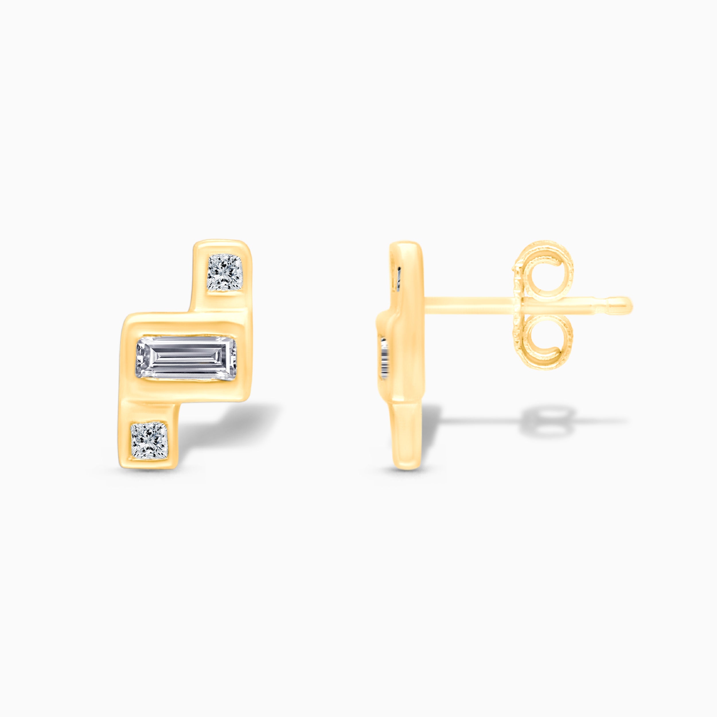 Baguette and Round Diamond Studs