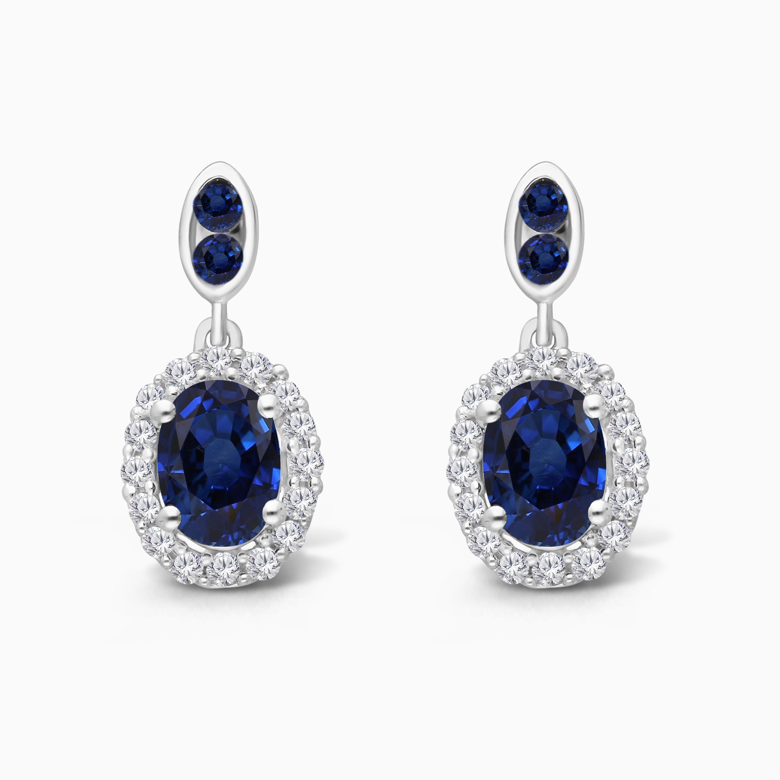 Oval Blue Sapphire and White Diamond Drops