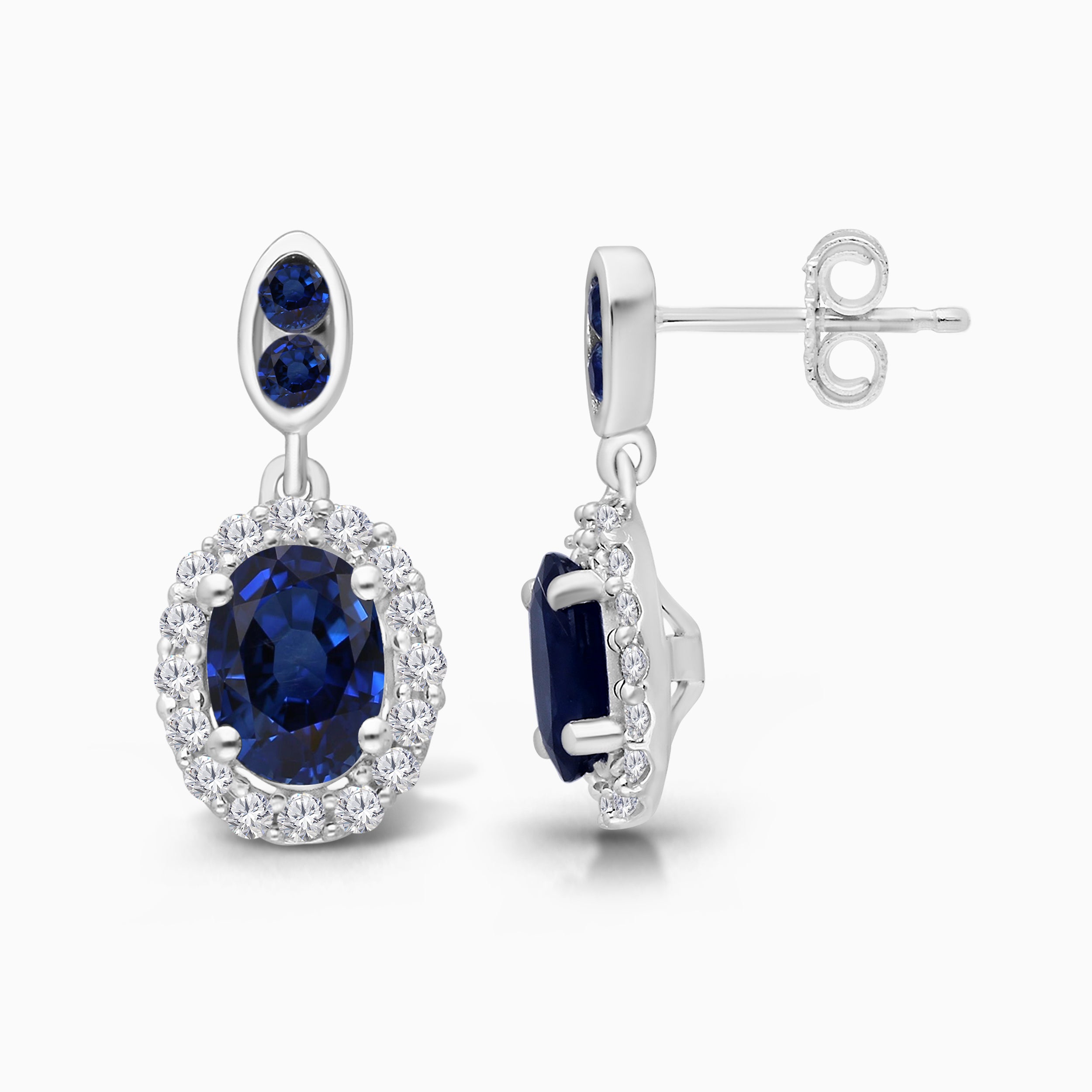 Oval Blue Sapphire and White Diamond Drops