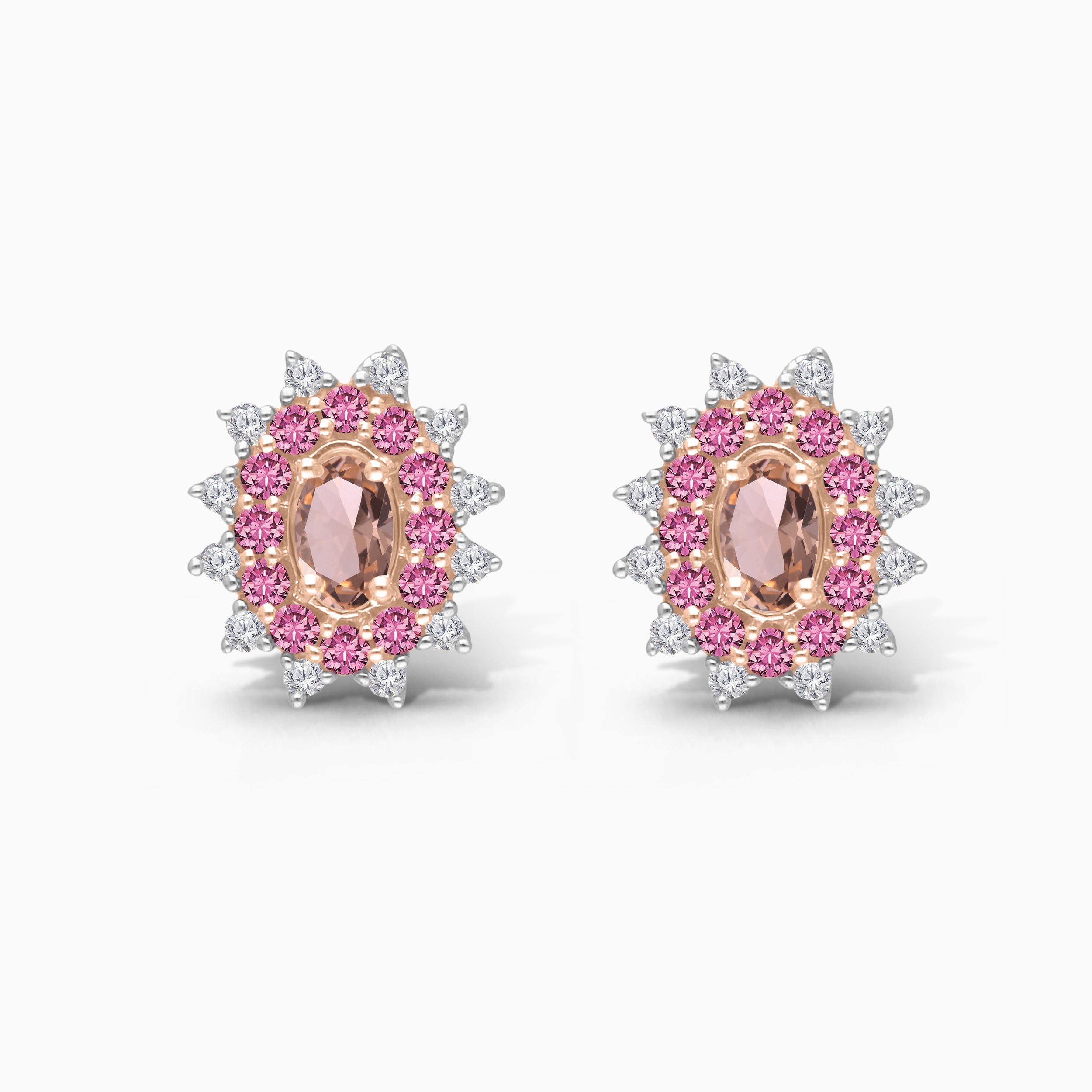 Prickly Pink Morganite & Pink Sapphire Studs