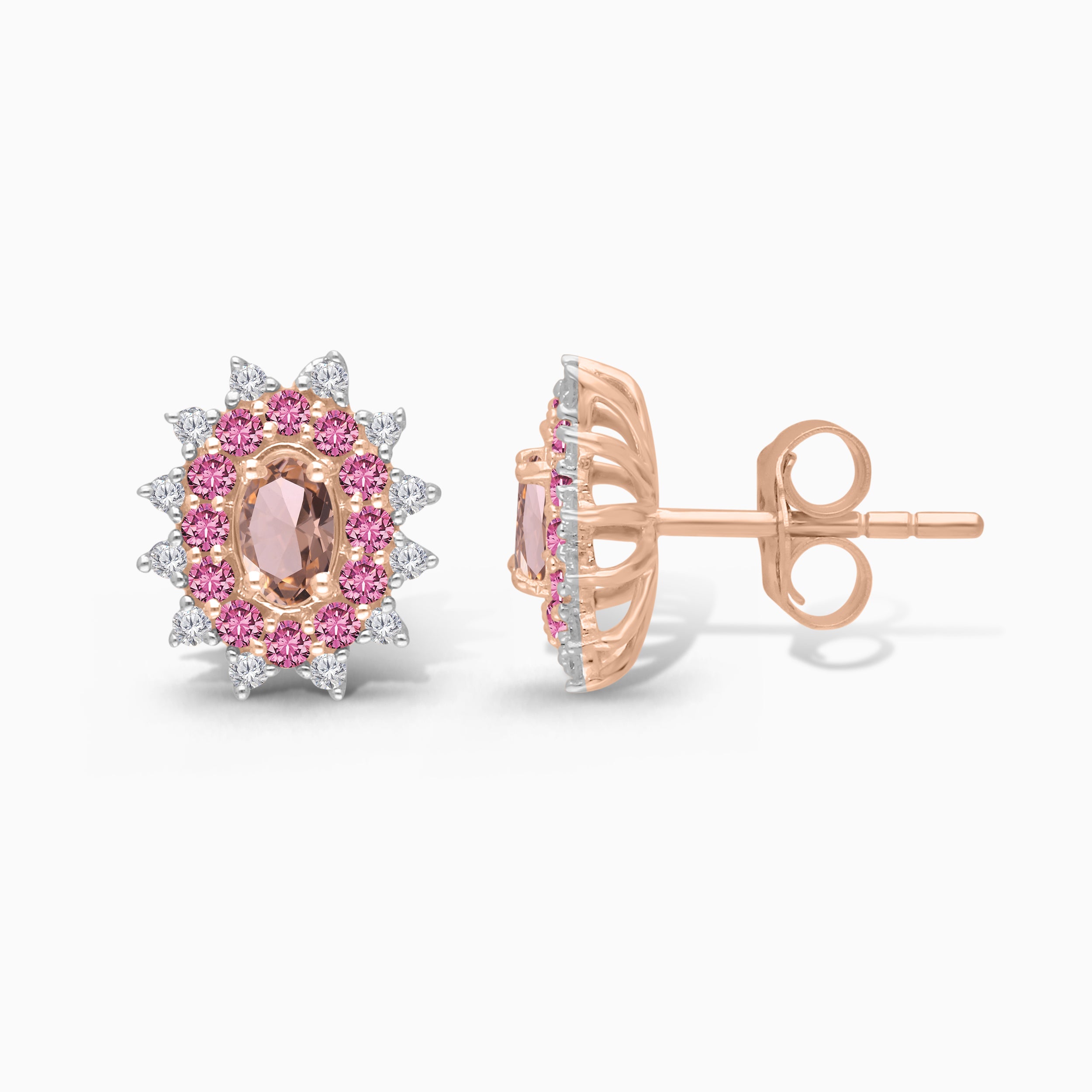 Prickly Pink Morganite & Pink Sapphire Studs