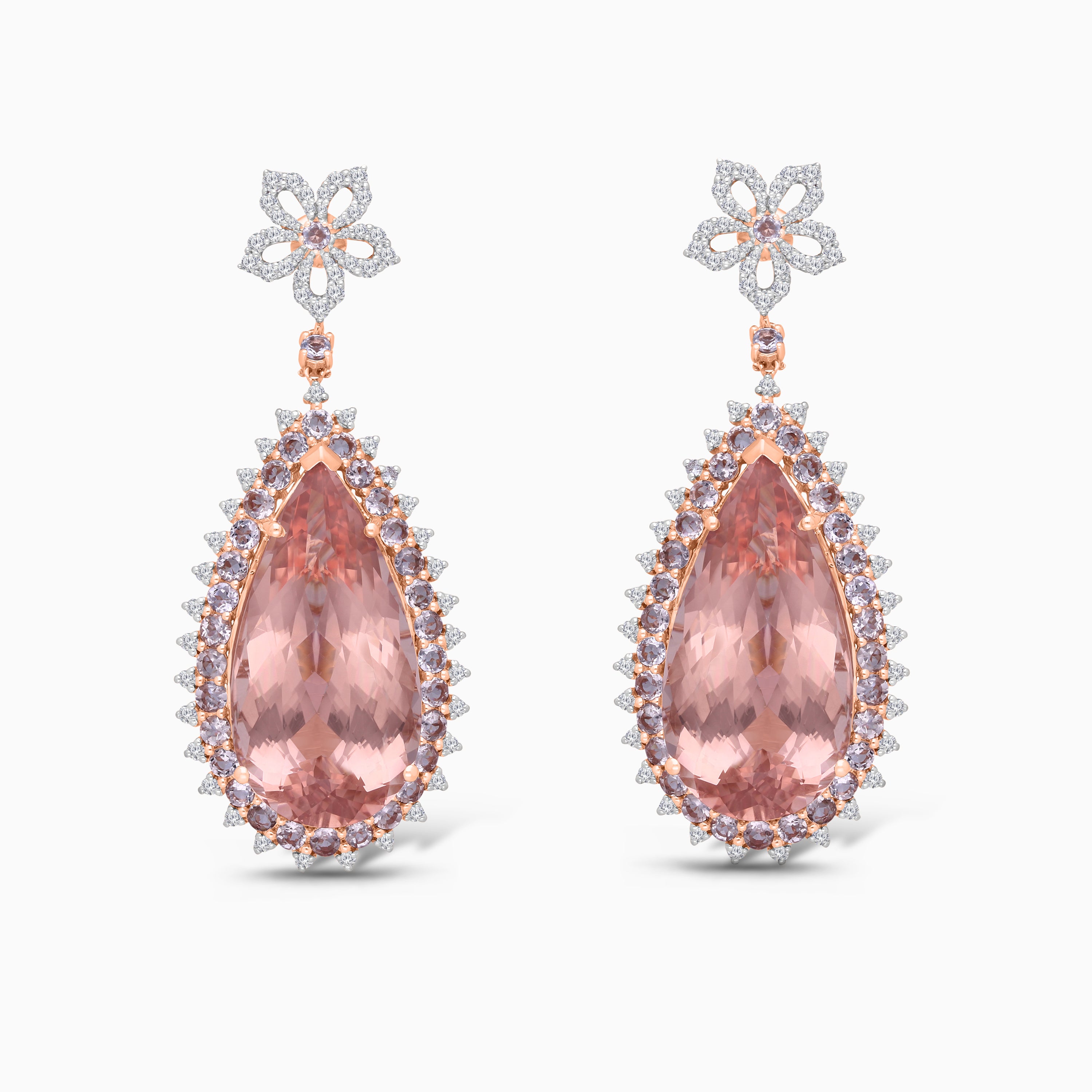 Morganite Teardrop Dangle Earrings