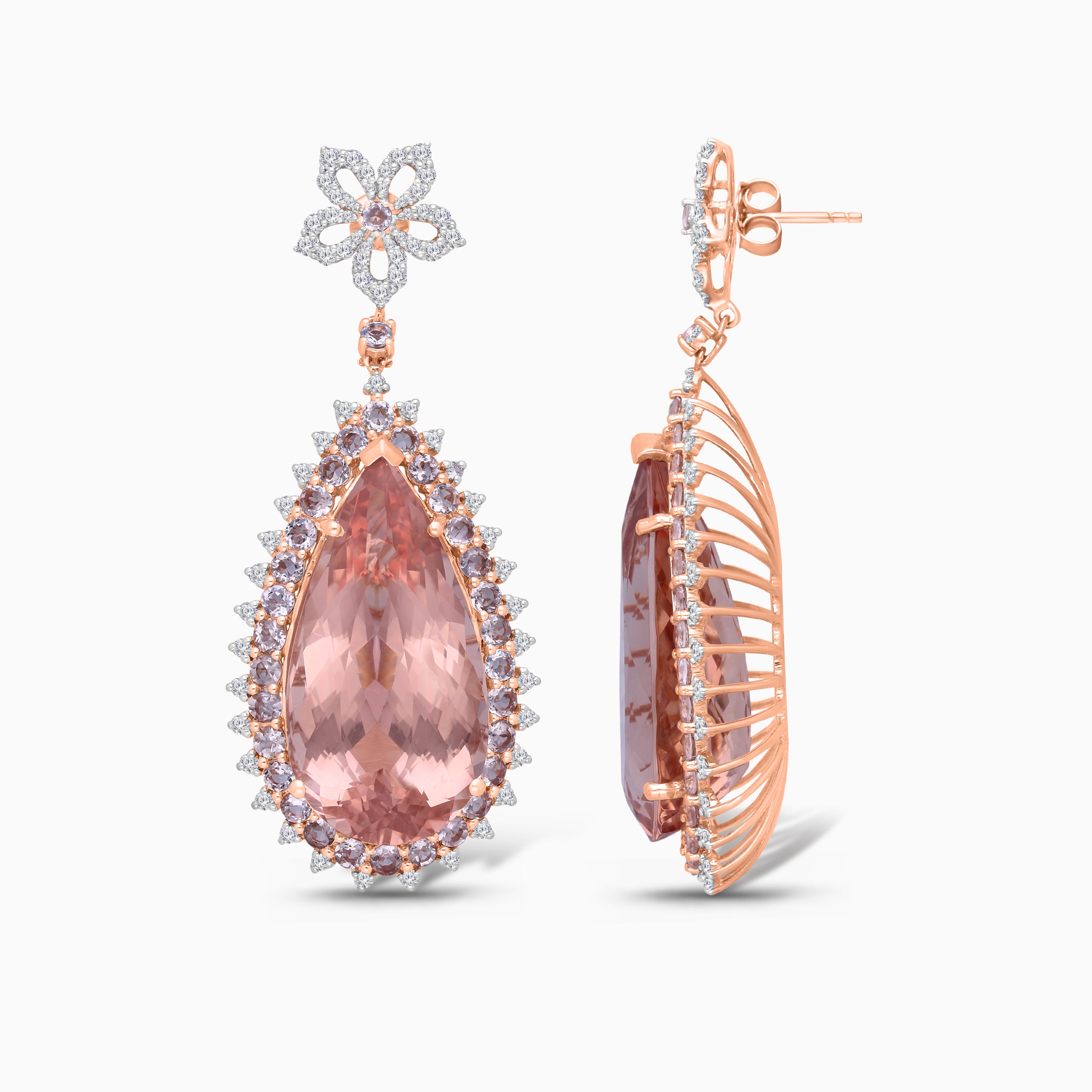 Morganite Teardrop Dangle Earrings