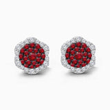 Pave Ruby & Diamond Halo Studs