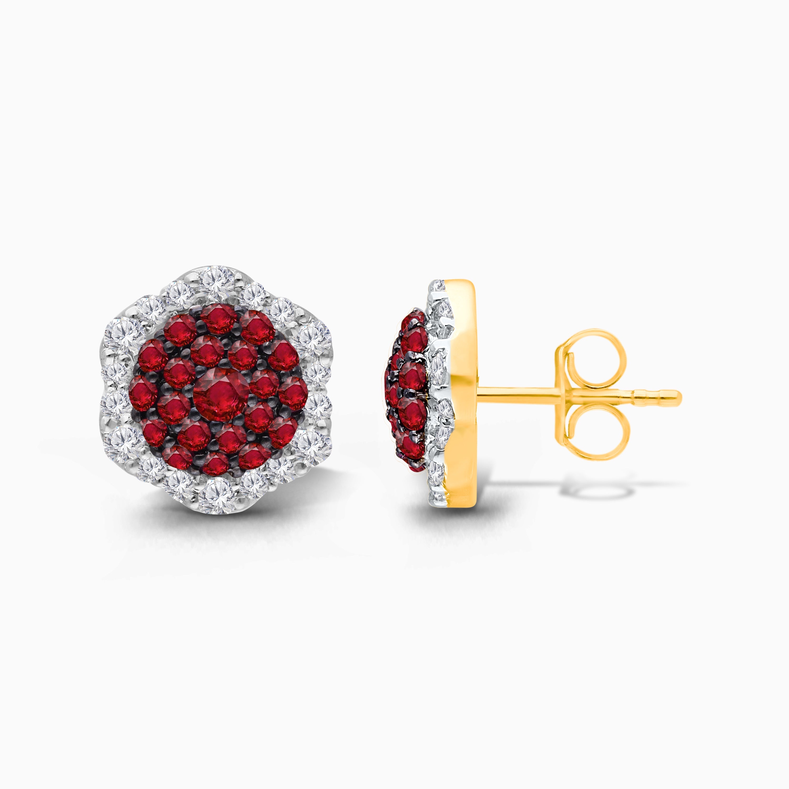 Pave Ruby & Diamond Halo Studs