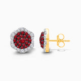 Pave Ruby & Diamond Halo Studs