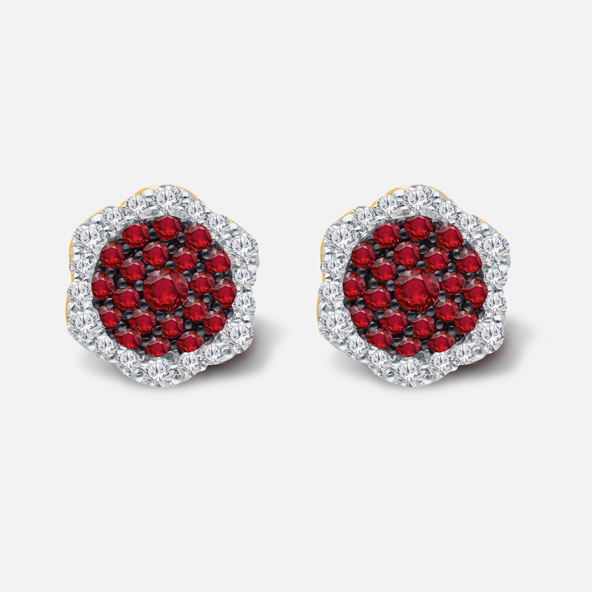 Pave Ruby & Diamond Halo Studs Ruby