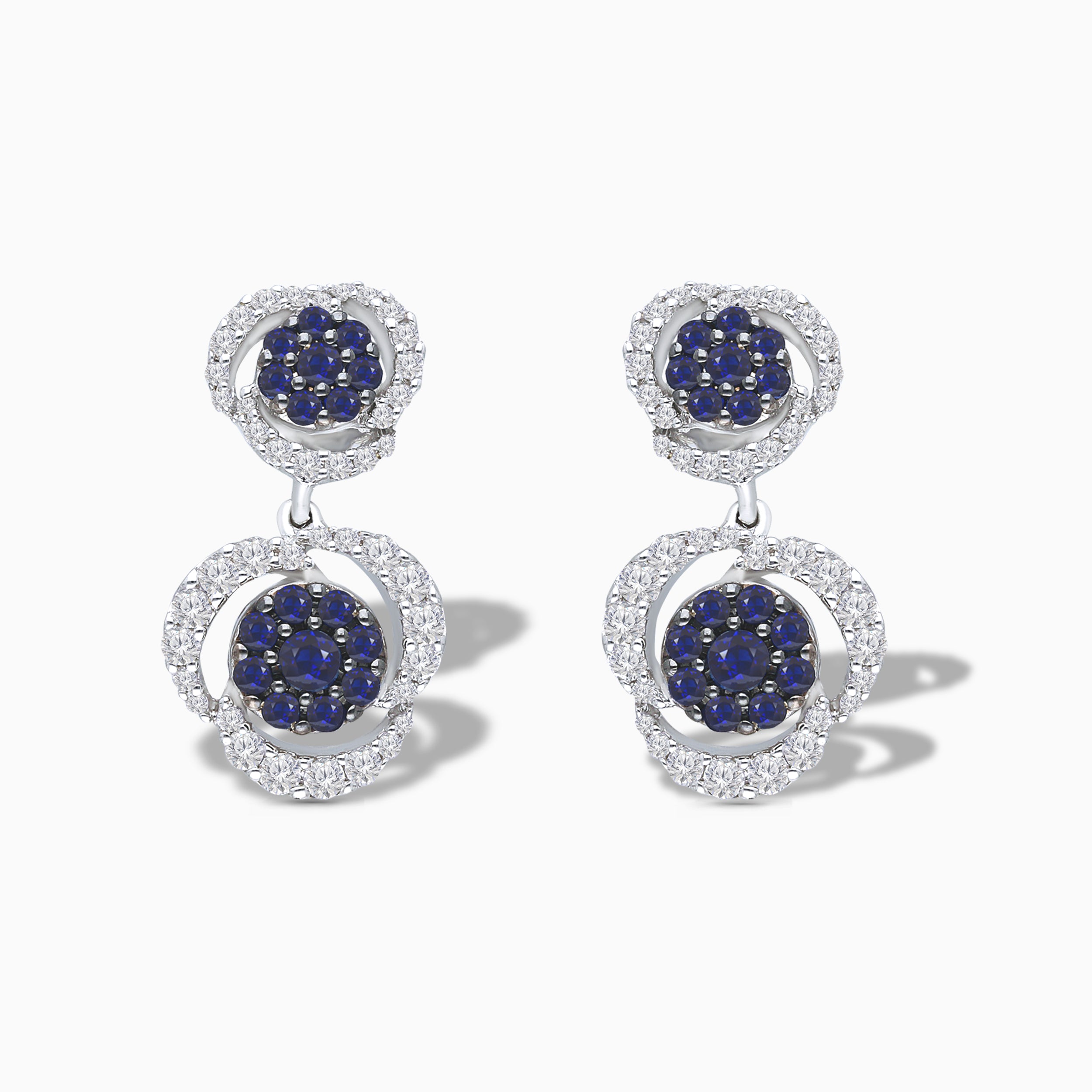 Cluster Sapphire & Diamond Dangle Earrings