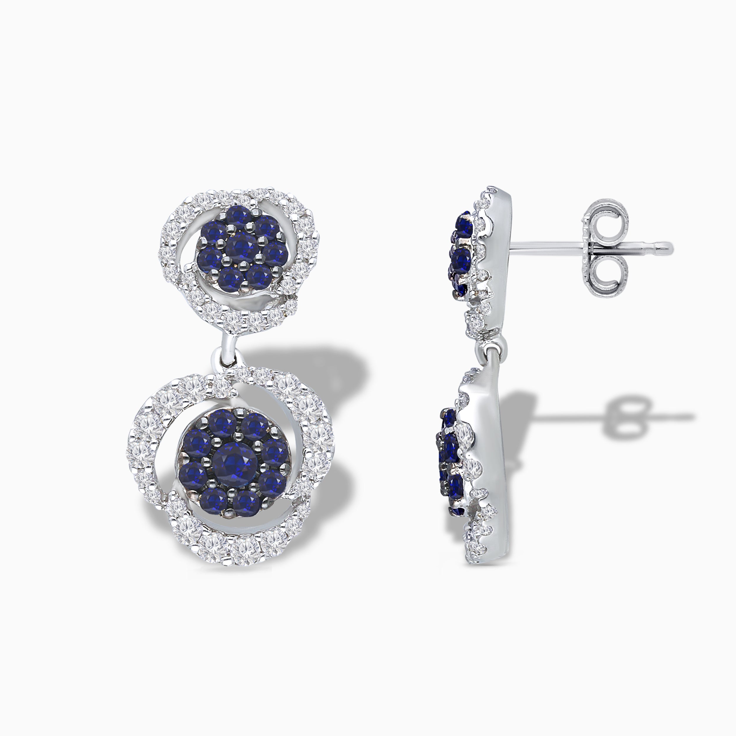 Cluster Sapphire & Diamond Dangle Earrings