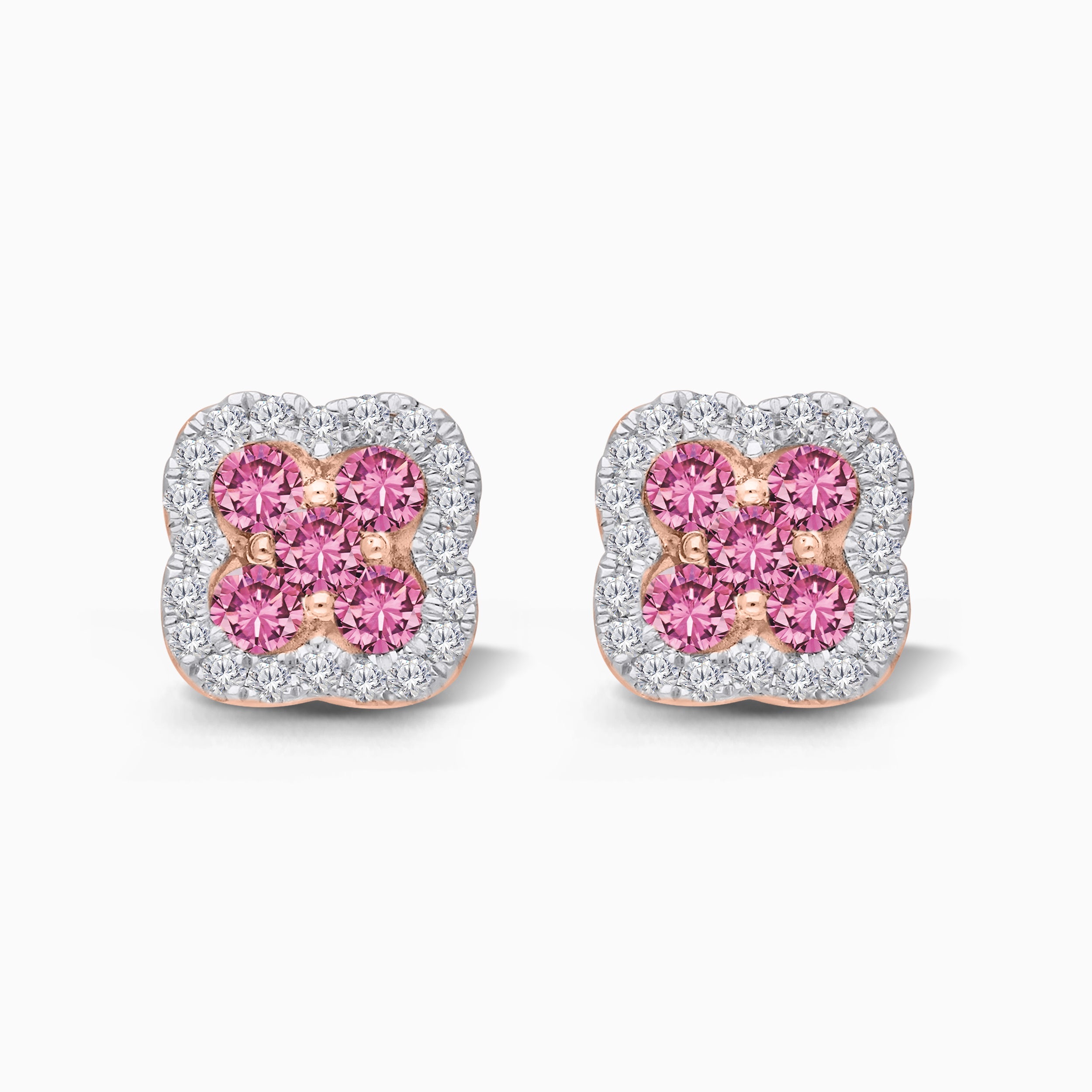 Pink Sapphire and Diamond Clover Studs