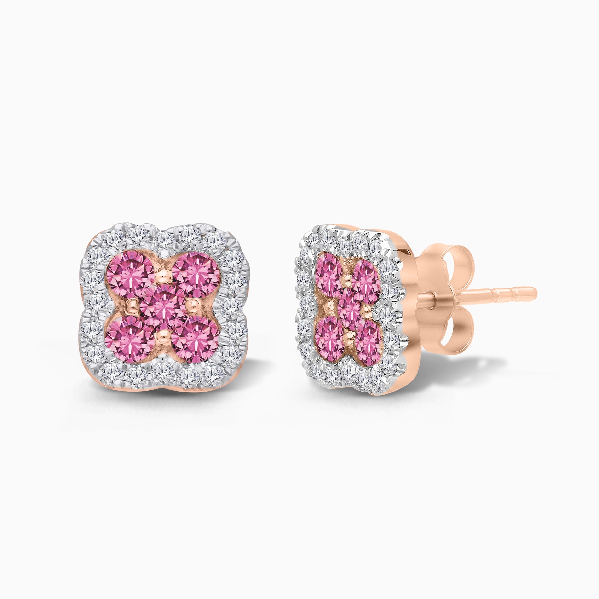 Pink Sapphire and Diamond Clover Studs