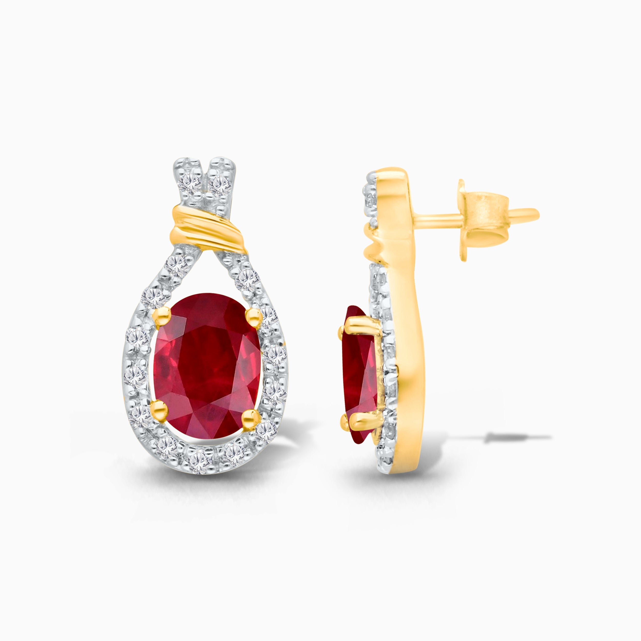 Ruby & Diamond Oval Rope Studs