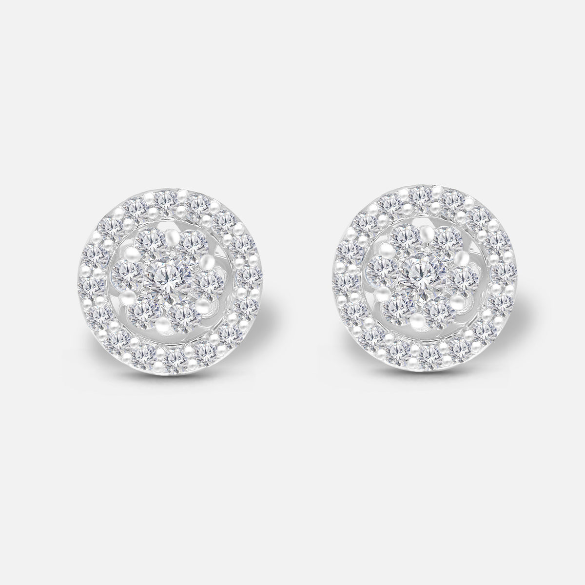 Round Diamond Halo Studs White Diamond
