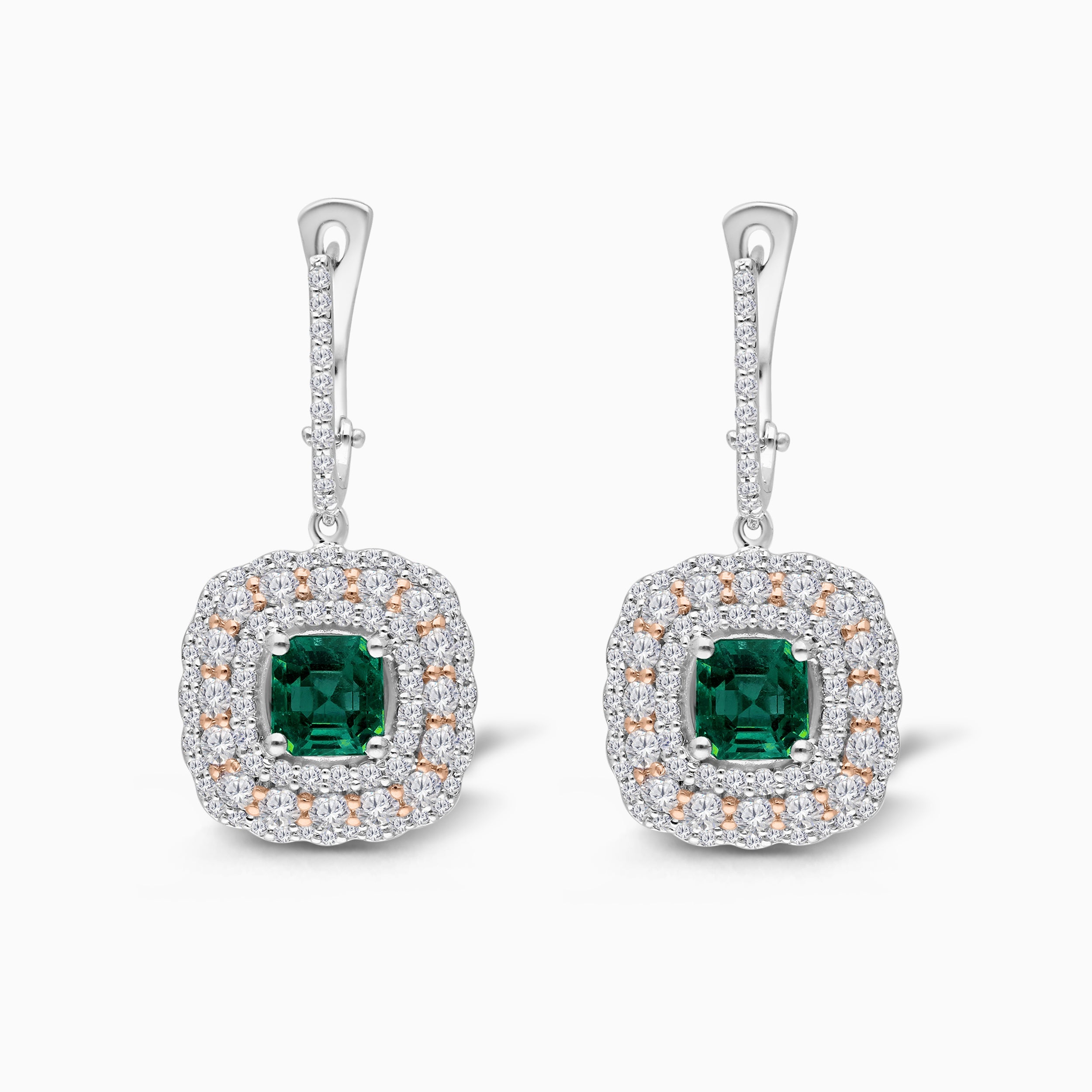 Two Tone Colombian Emerald Drop Earrings