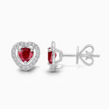 Ruby & Diamond Heart Studs