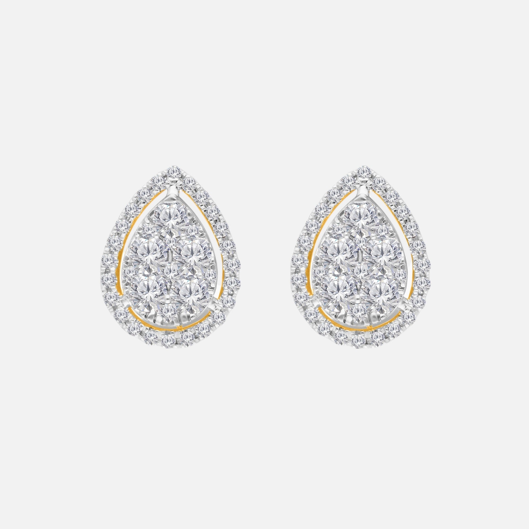 Pear Halo Pave Diamond Studs White Diamond