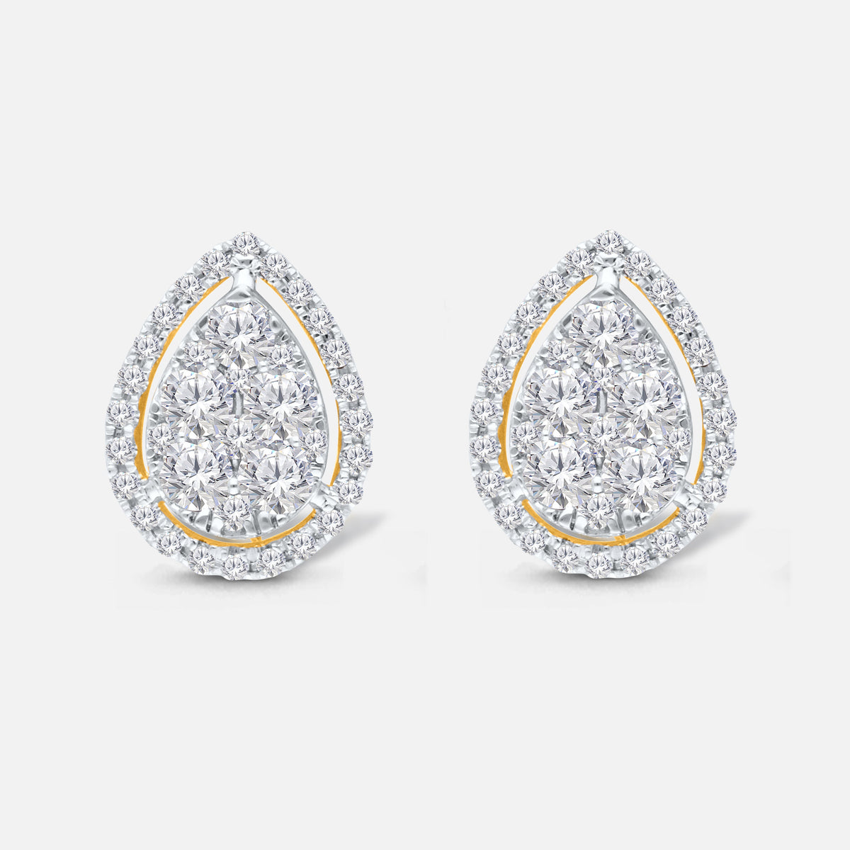Pear Halo Pave Diamond Studs White Diamond