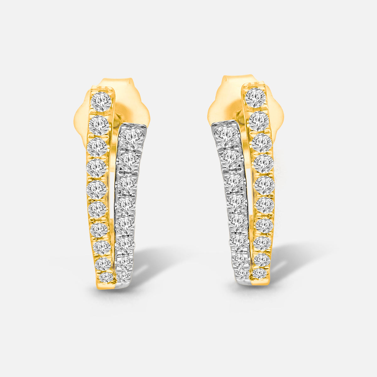 Two Tone Diamond Huggie Earrings White Diamond