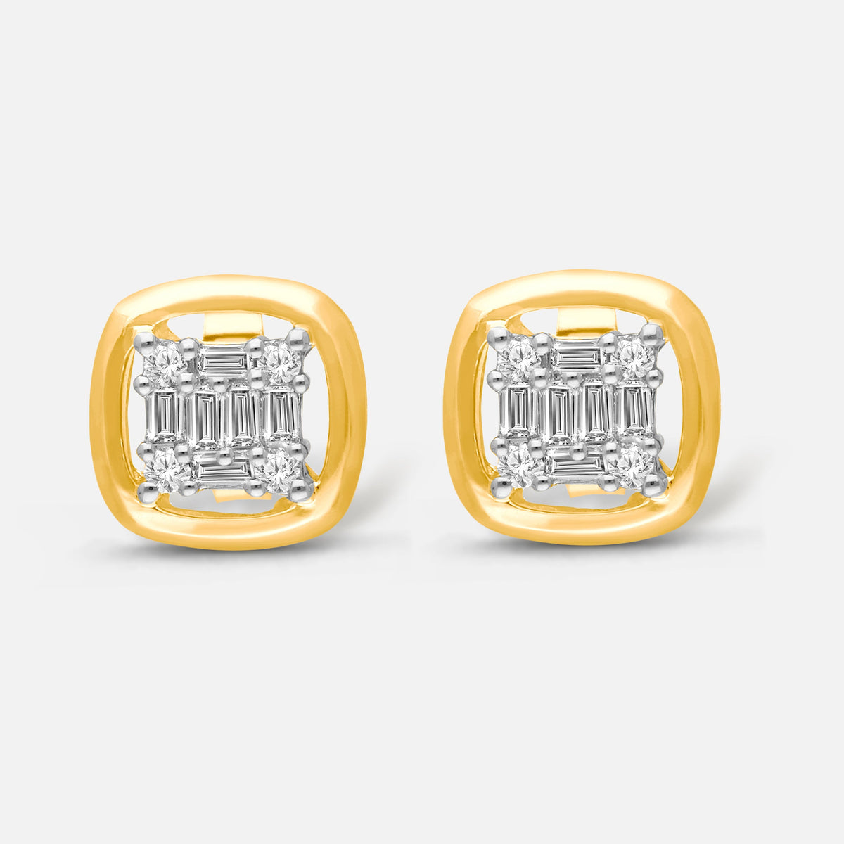 Cushion Cut Mosaic Diamond Studs BOLD GOLD