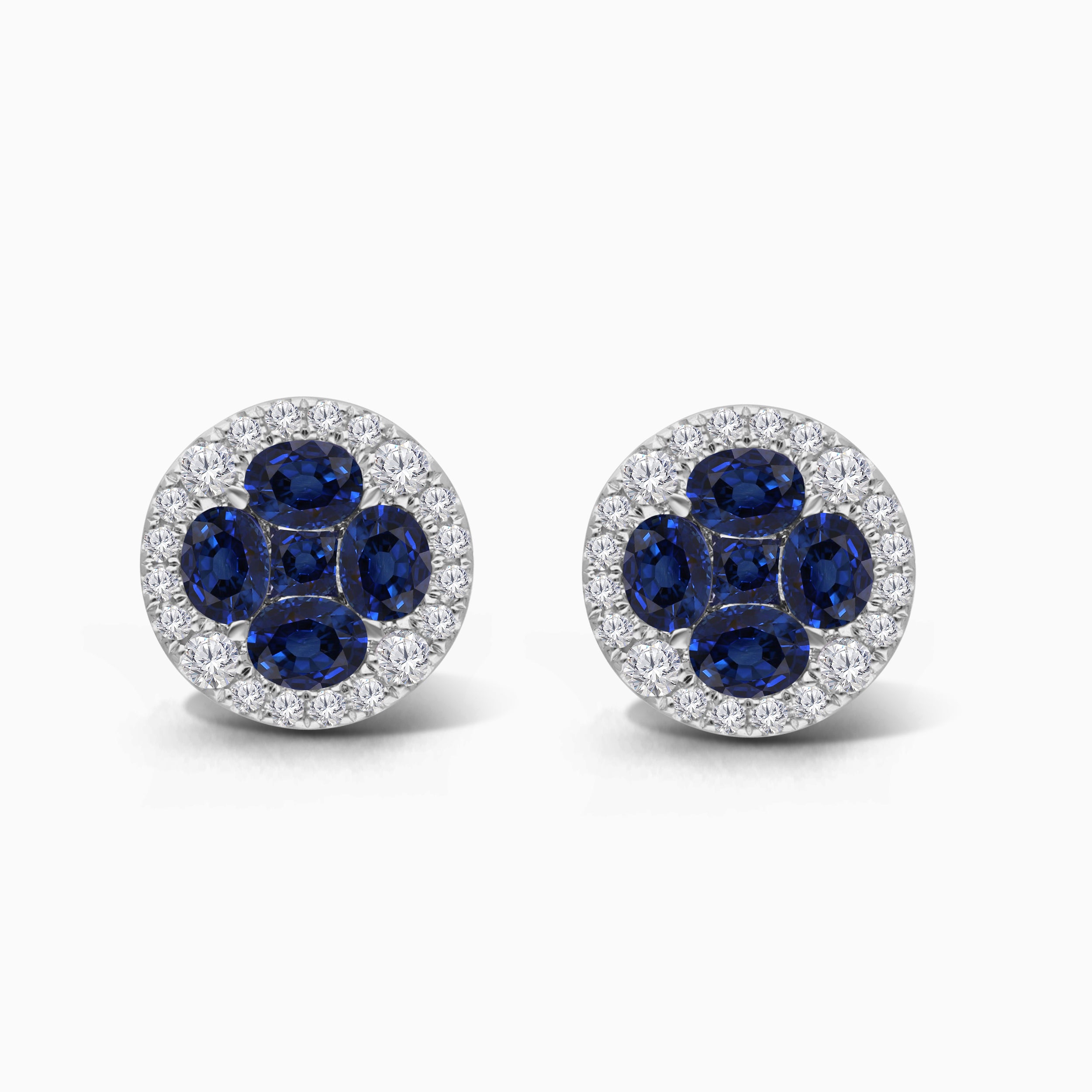Blue Sapphire and White Diamond Clover Studs