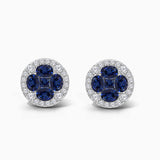 Blue Sapphire and White Diamond Clover Studs