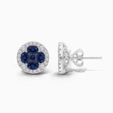 Blue Sapphire and White Diamond Clover Studs