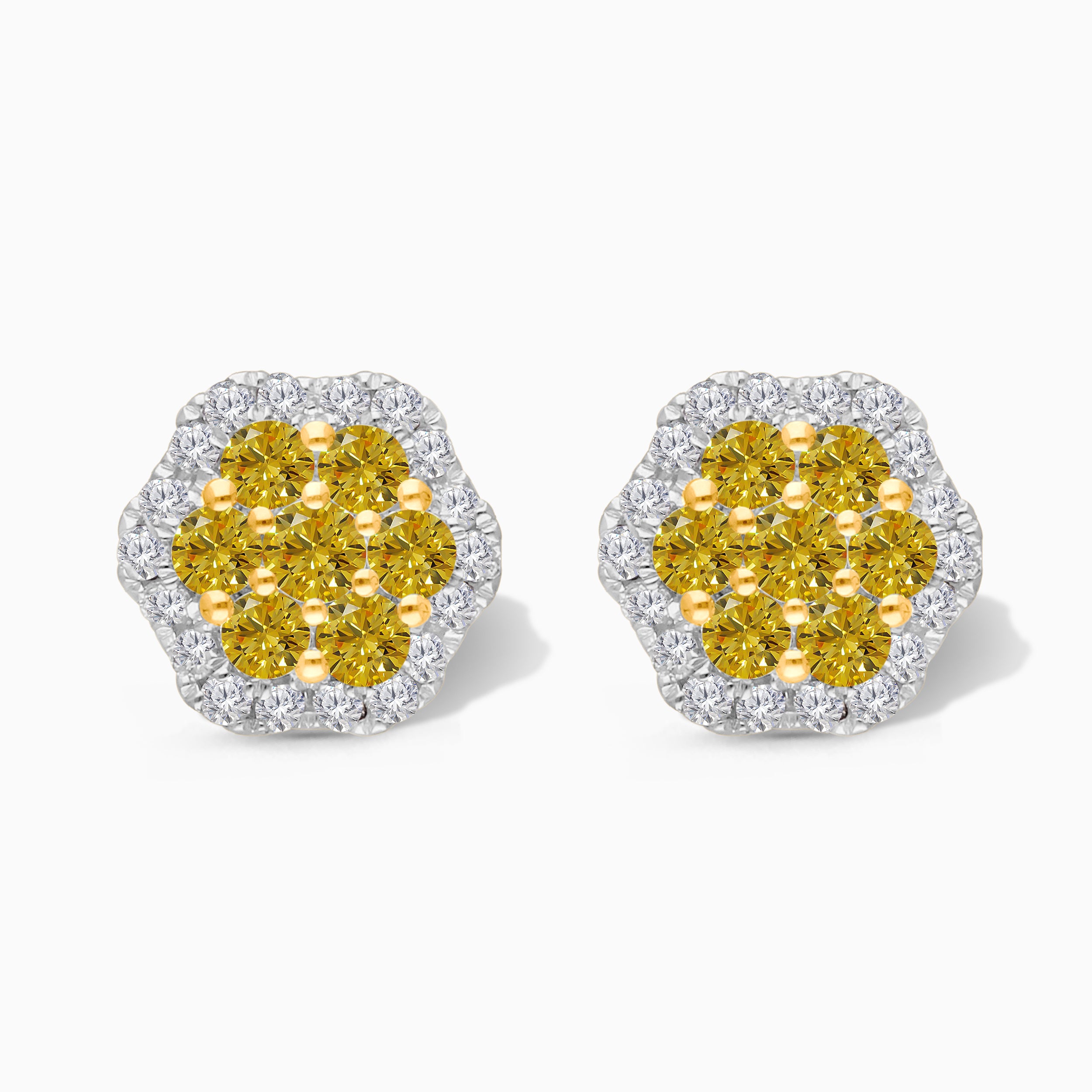 Pave Yellow and White Diamond Floral Studs