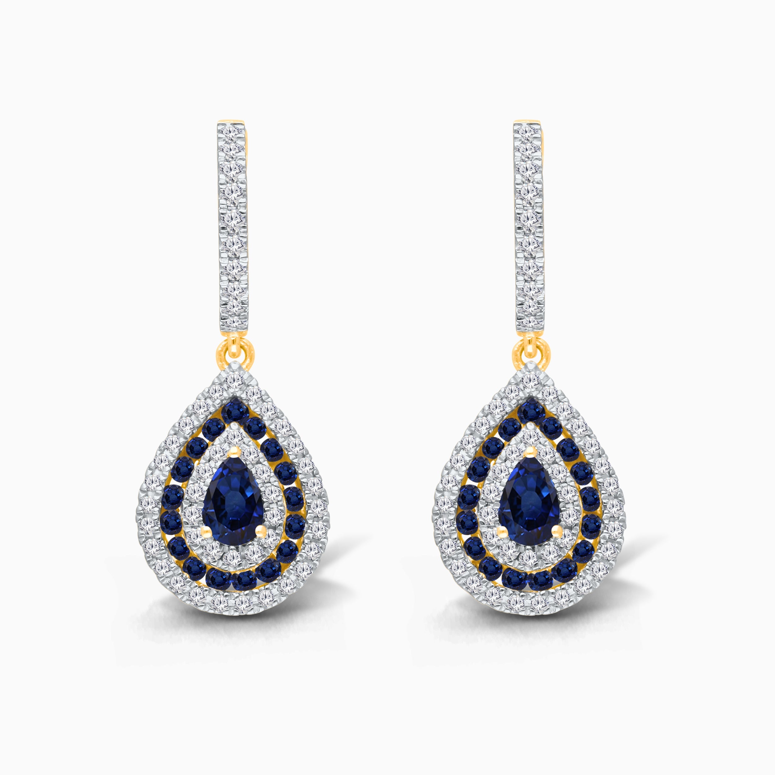 Blue Sapphire and White Diamond Tear Drop Dangle Earring Blue Sapphire