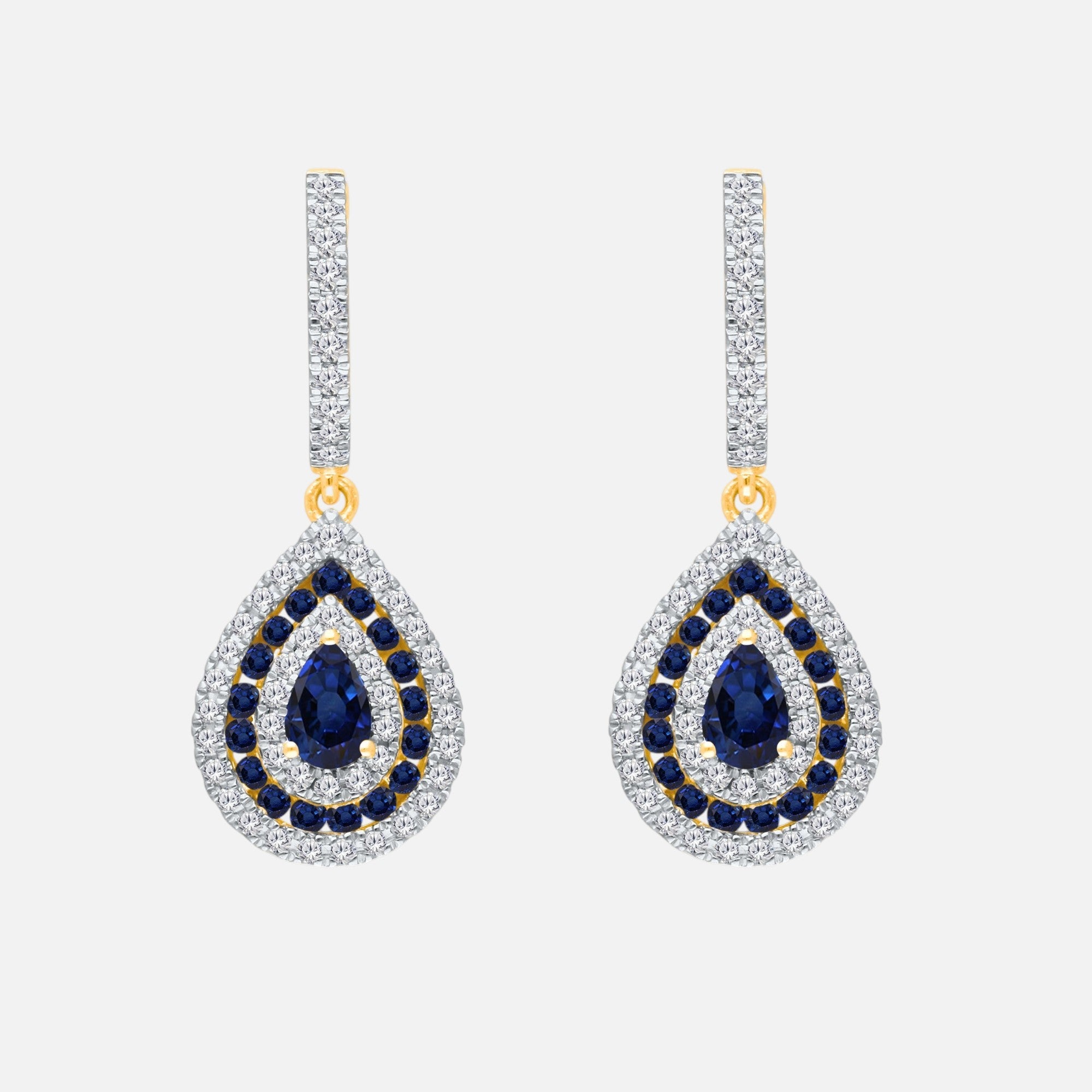 Blue Sapphire and White Diamond Tear Drop Dangle Earring Blue Sapphire