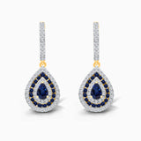 Blue Sapphire and White Diamond Tear Drop Dangle Earring Blue Sapphire