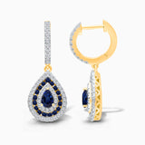 Blue Sapphire and White Diamond Tear Drop Dangle Earring Blue Sapphire