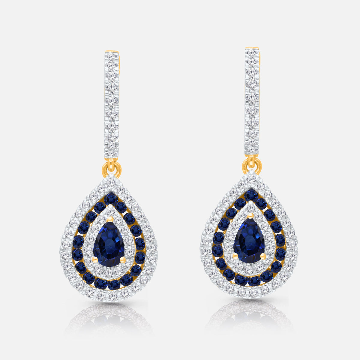 Blue Sapphire and White Diamond Tear Drop Dangle Earring Blue Sapphire