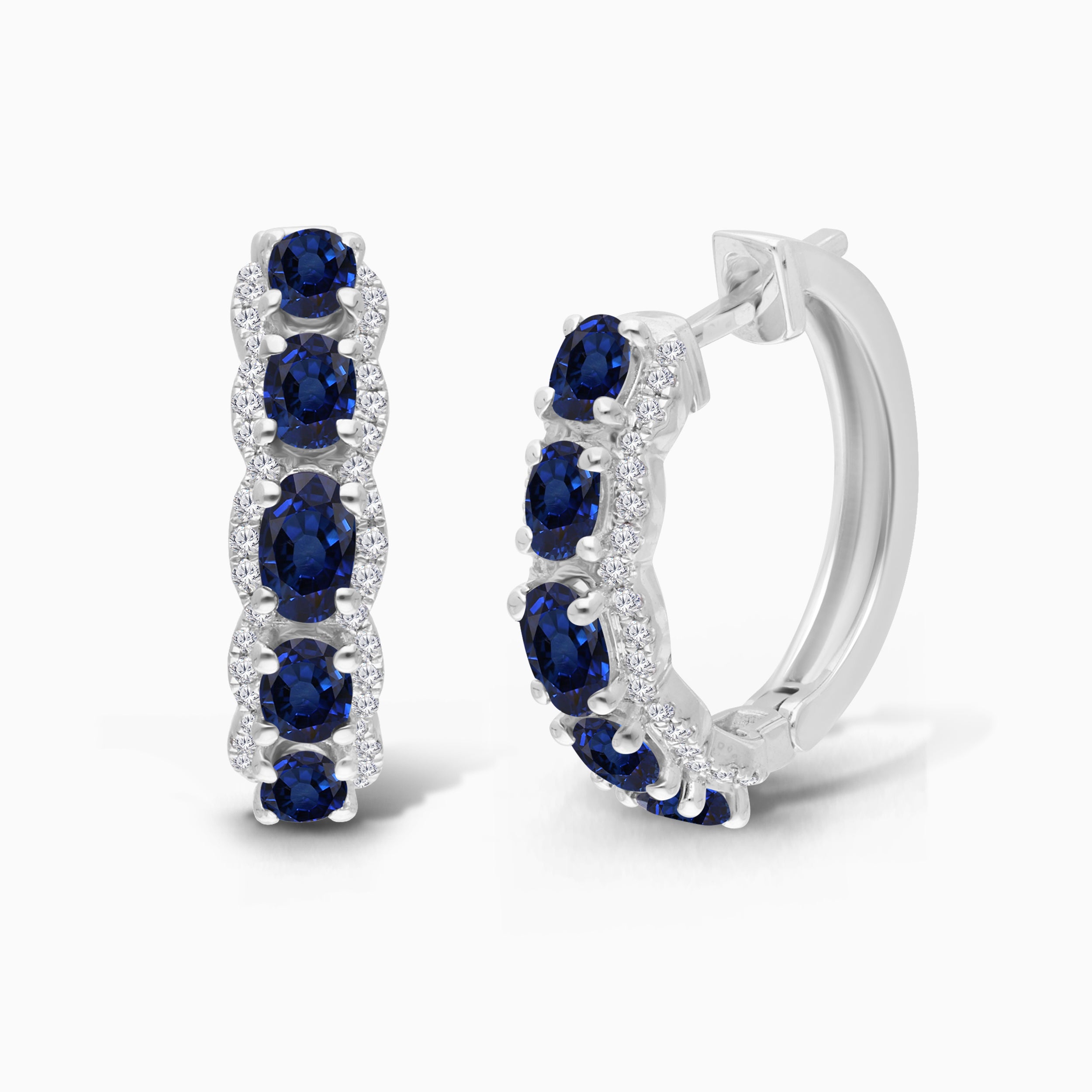 Oval Blue Sapphire and Diamond Hoops
