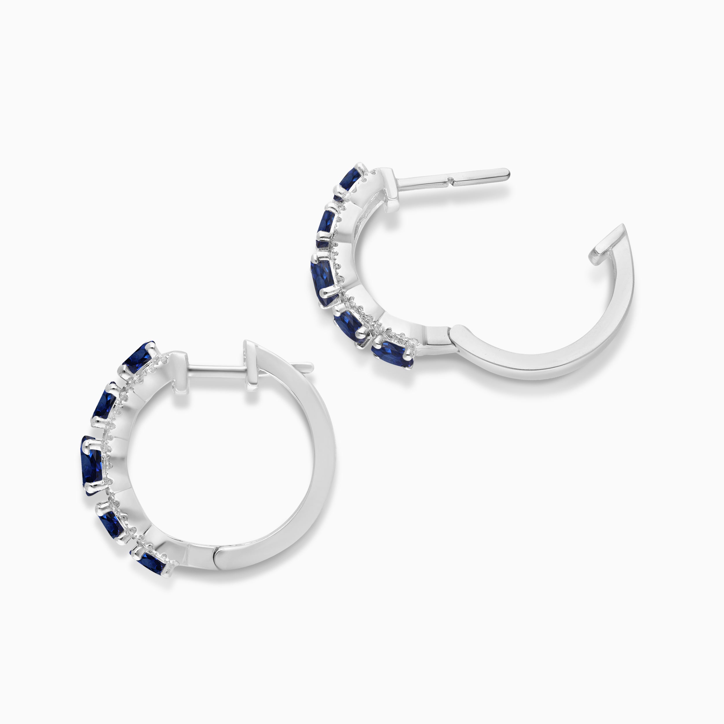 Oval Blue Sapphire and Diamond Hoops